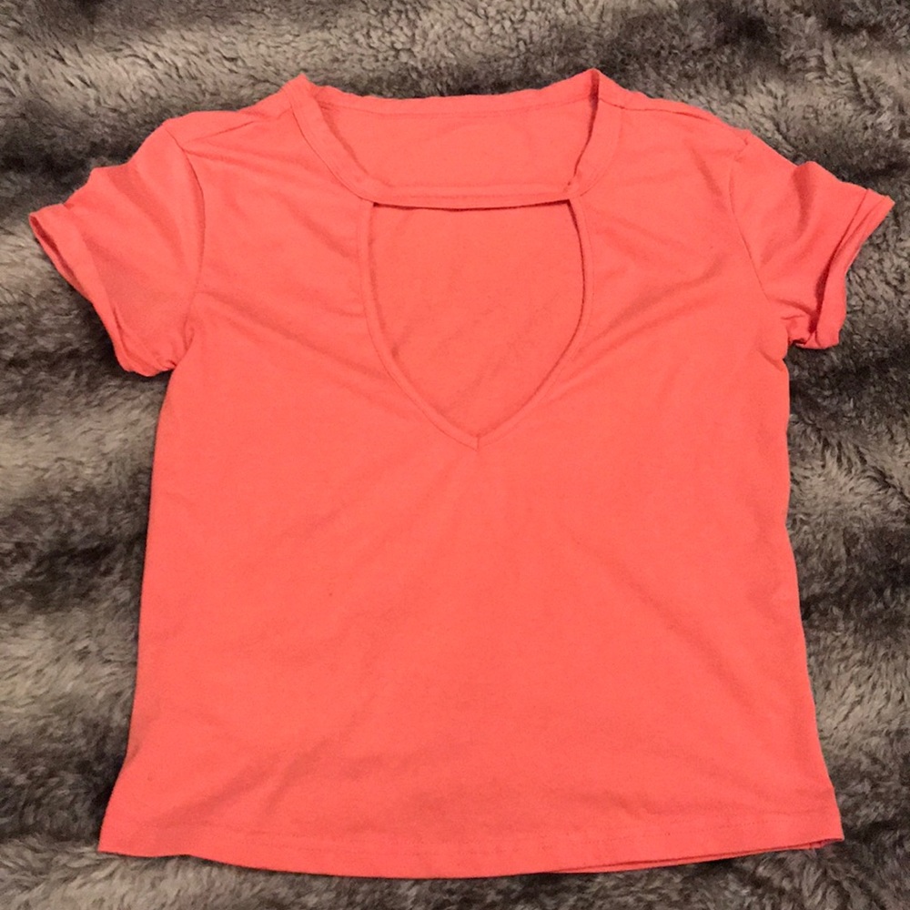 Deep Plug V Neck Pink Top